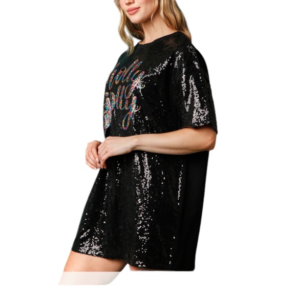 Sequin FESTIVE ‘Holly Jolly' Sequin Holiday Dress Large Fits Oversized - Picture 9 of 14